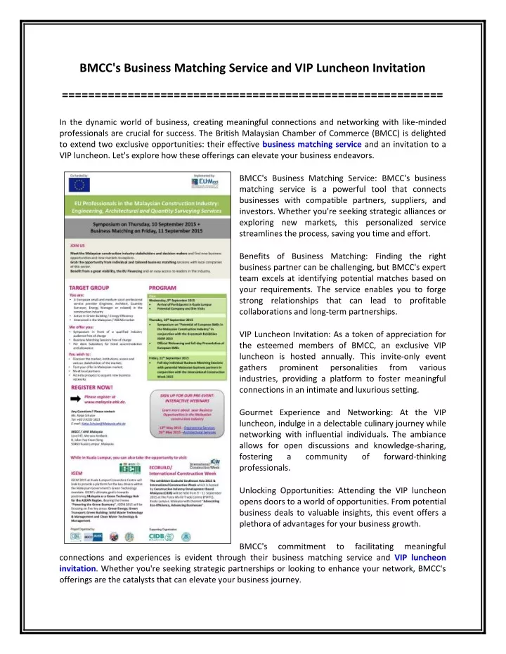 PPT - BMCC's Business Matching Service and VIP Luncheon Invitation PowerPoint Presentation - ID:12468818