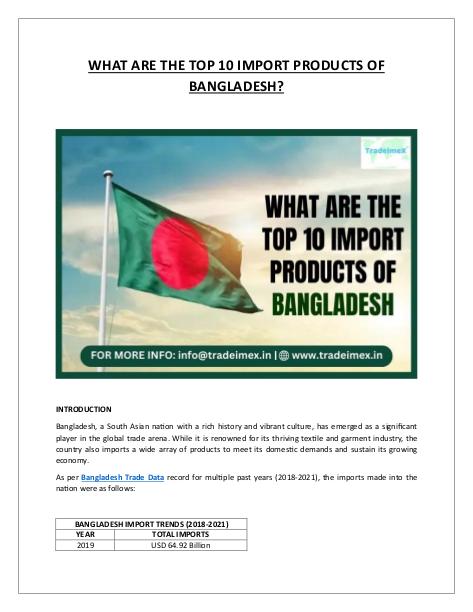 WHAT ARE THE TOP 10 IMPORT PRODUCTS OF BANGLADESH?