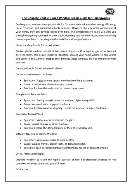 The Ultimate Double Glazed Window Repair Guide for Homeowners | PDF