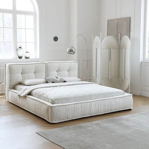 Giường Ngủ Bọc Vải Boucle Hiện Đại Kensington – Sang Trọng & Mid-Centu